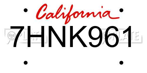 7HNK961 California License Plate