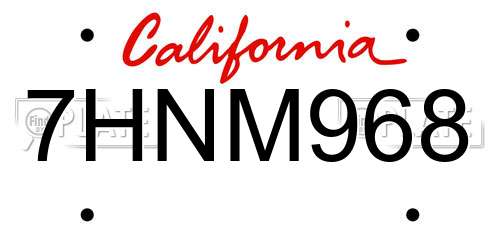 7HNM968 California License Plate