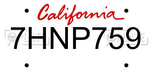 7HNP759 California License Plate