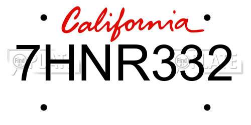 7HNR332 California License Plate