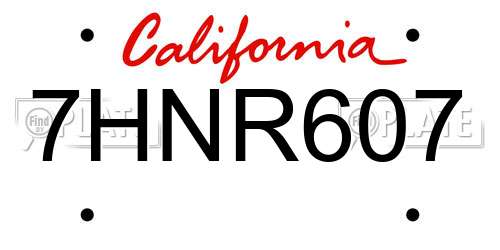 7HNR607 California License Plate