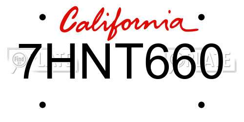7HNT660 California License Plate