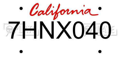 7HNX040 California License Plate