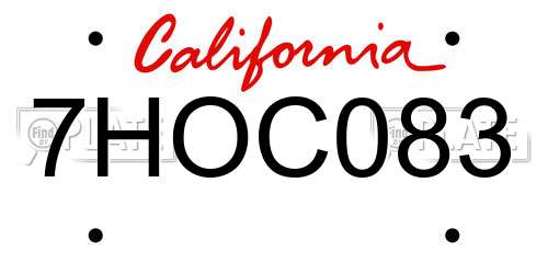 7HOC083 California License Plate