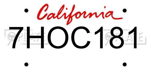 7HOC181 California License Plate
