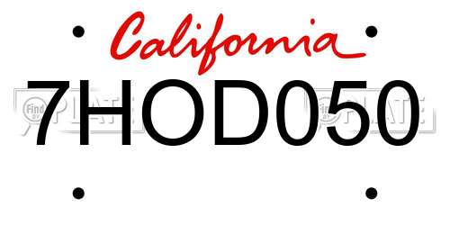 7HOD050 California License Plate