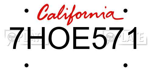 7HOE571 California License Plate