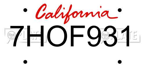 7HOF931 California License Plate