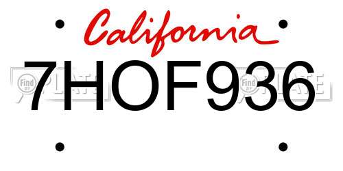 7HOF936 California License Plate