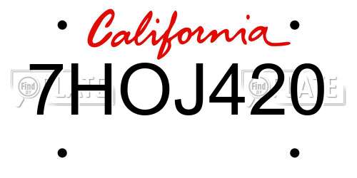 7HOJ420 California License Plate
