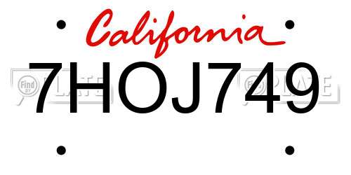7HOJ749 California License Plate