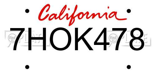7HOK478 California License Plate