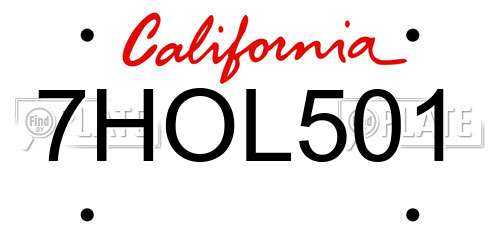 7HOL501 California License Plate