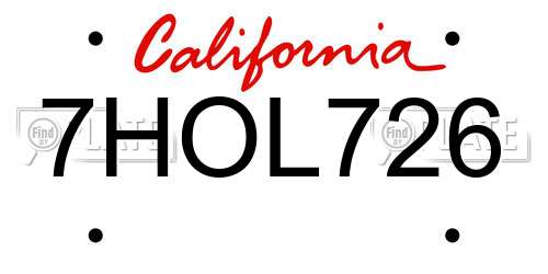 7HOL726 California License Plate
