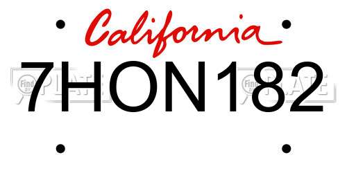 7HON182 California License Plate