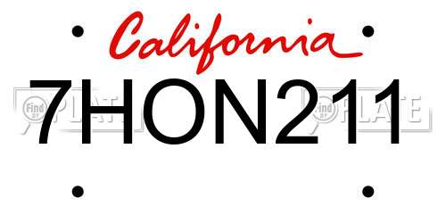 7HON211 California License Plate