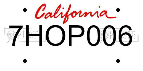 7HOP006 California License Plate