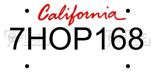 7HOP168 California License Plate