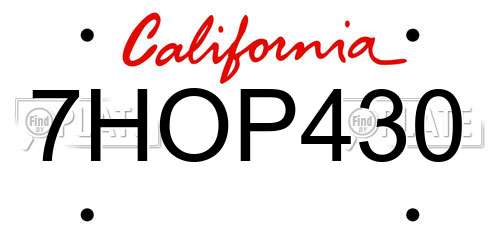 7HOP430 California License Plate