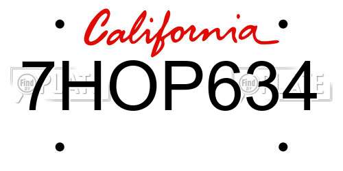 7HOP634 California License Plate