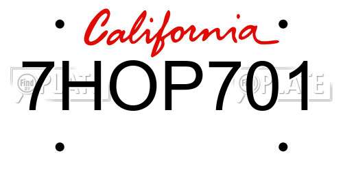 7HOP701 California License Plate