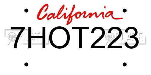 7HOT223 California License Plate