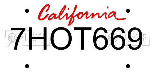 7HOT669 California License Plate