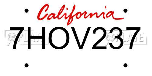 7HOV237 California License Plate