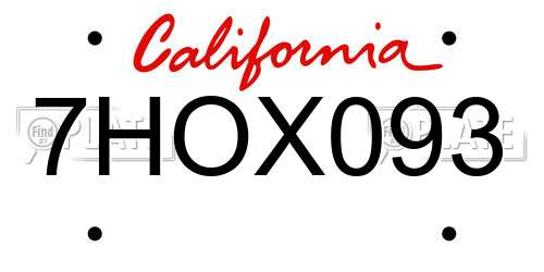 7HOX093 California License Plate