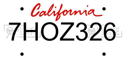 7HOZ326 California License Plate