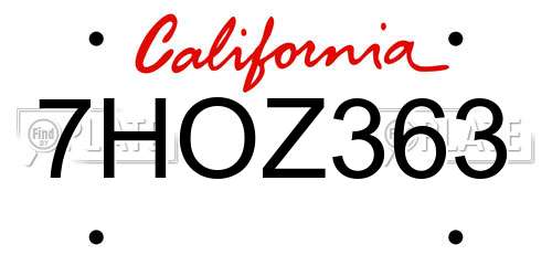 7HOZ363 California License Plate