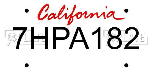 7HPA182 California License Plate