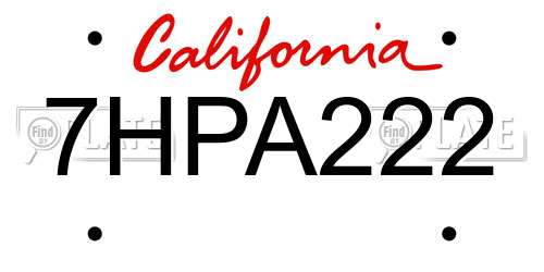 7HPA222 California License Plate