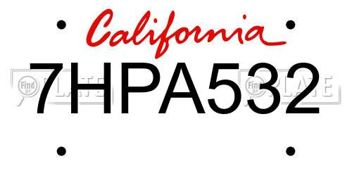 7HPA532 California License Plate