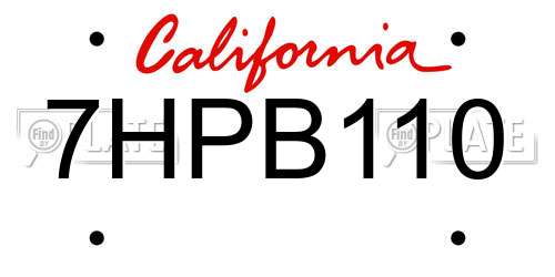 7HPB110 California License Plate