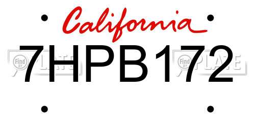 7HPB172 California License Plate
