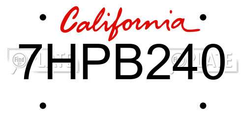 7HPB240 California License Plate