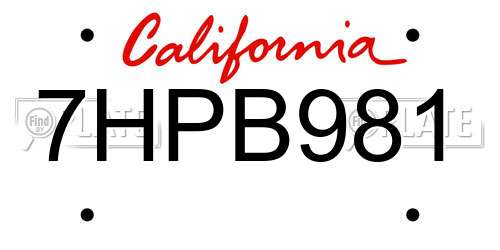 7HPB981 California License Plate
