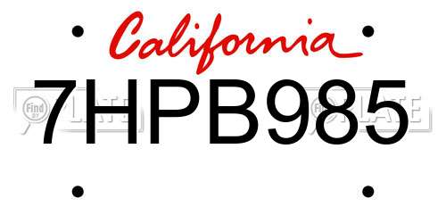 7HPB985 California License Plate