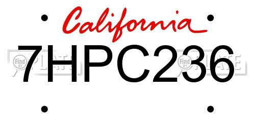 7HPC236 California License Plate