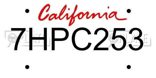 7HPC253 California License Plate