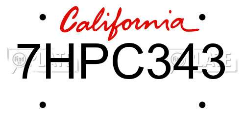 7HPC343 California License Plate