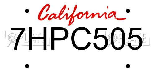 7HPC505 California License Plate
