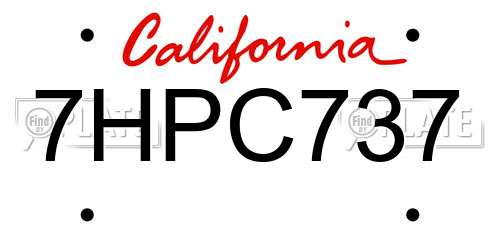 7HPC737 California License Plate