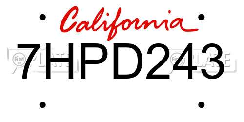 7HPD243 California License Plate