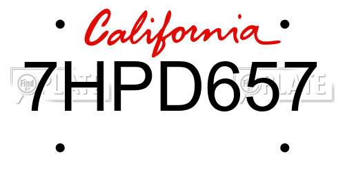7HPD657 California License Plate