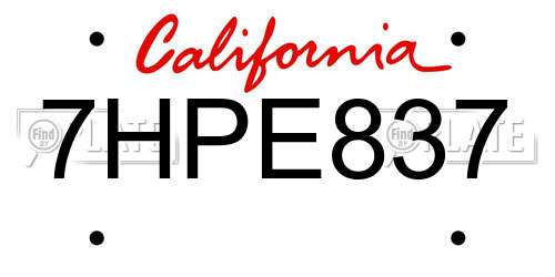 7HPE837 California License Plate