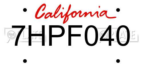 7HPF040 California License Plate