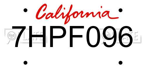 7HPF096 California License Plate