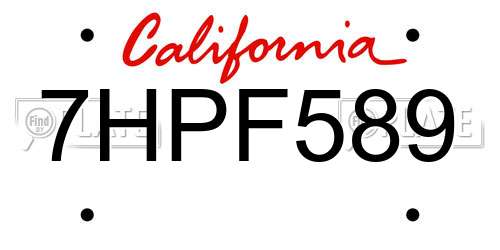 7HPF589 California License Plate